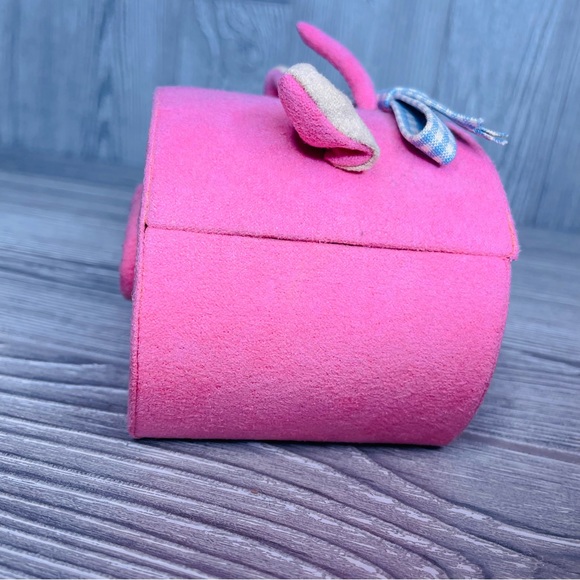 Pink cloth pig Jewelry box trinket box holder with mirror - Picture 6 of 11